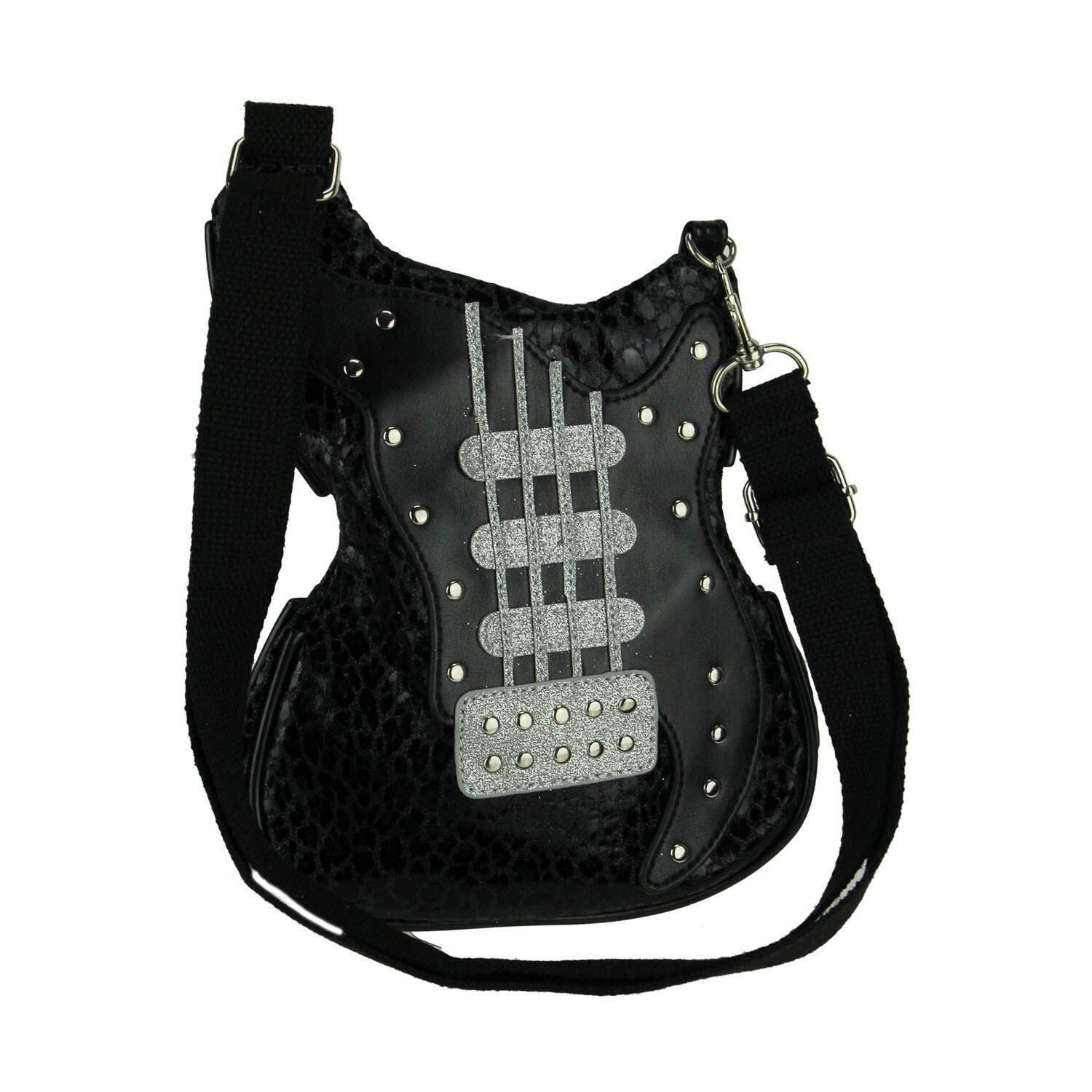 6937 Superstar Rock Star Electric Guitar Crossbody Purse, Black, Small